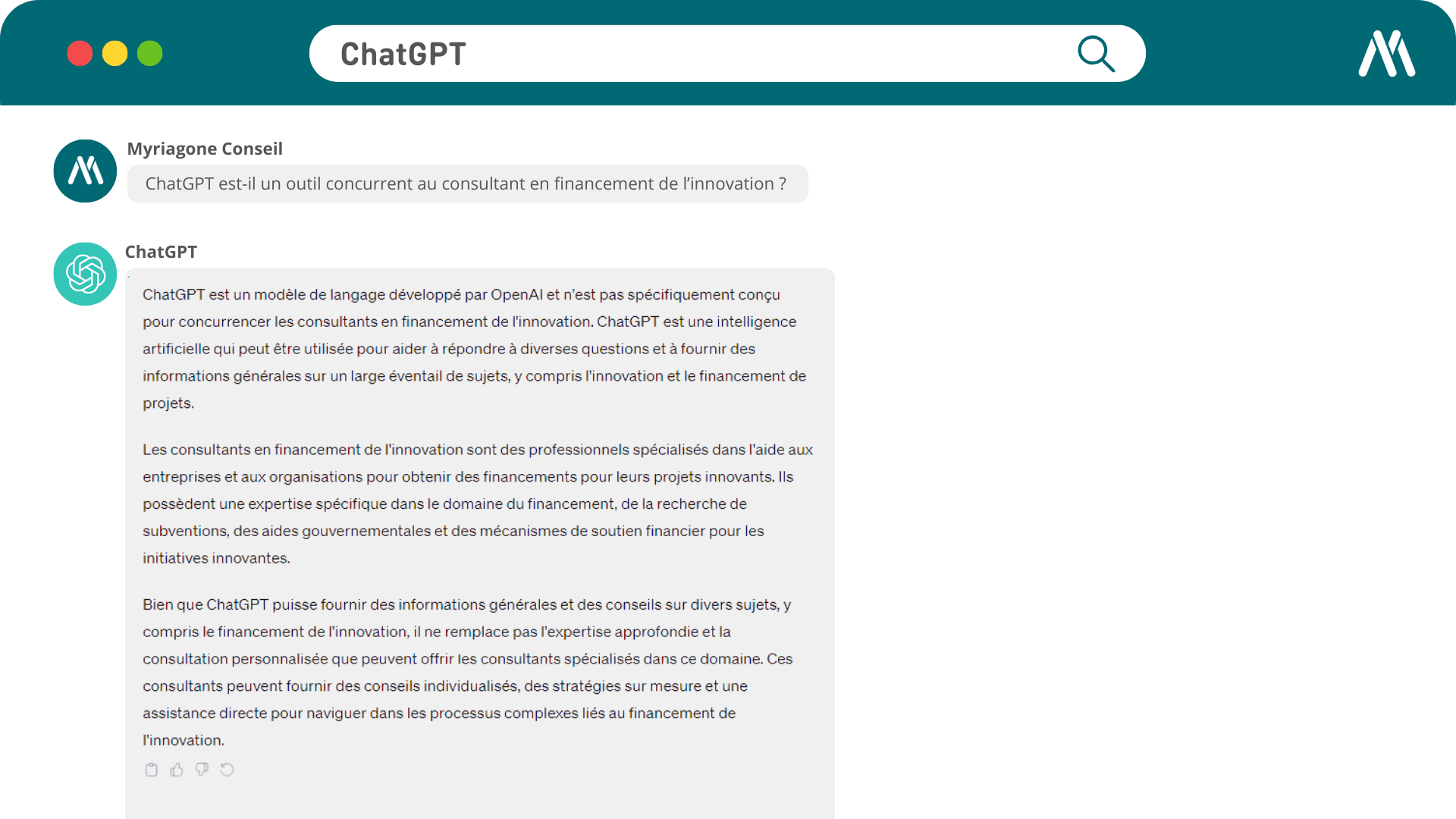 Conversation ChatGPT - outil concurrent du consultant en financement de l'innovation