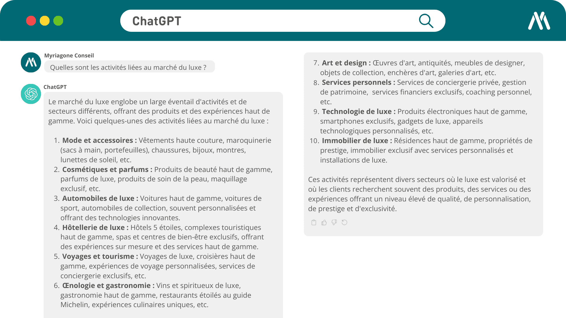 Conversation ChatGPT - Quelles sont les activités liées au marché du luxe ?